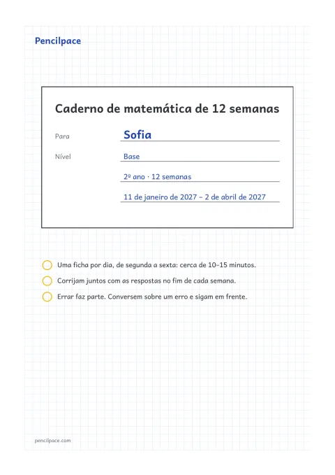 Capa com nome, ano, nível e as datas do período